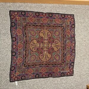 Adrienne Vittadini Ornate Paisley Silk Square Scarf in Burgundy, Gold, Navy